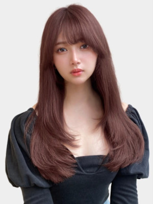 大人美人艶カラーベージュ小顔カット透明感レイヤーロング