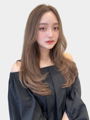 大人美人ハイレイヤーぱっつん前髪黒髪ロングワイドバンク小顔