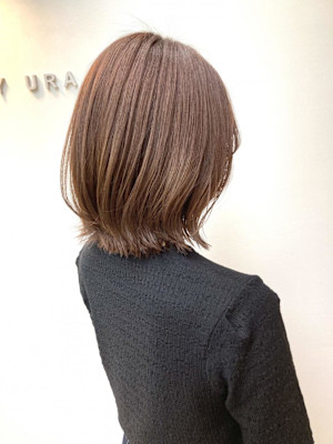 黒髪/グレーベージュ/レイヤーロング/前髪パーマ