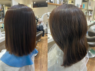 汗や湿気のうねりに艶髪になる縮毛矯正はいかがですか♪