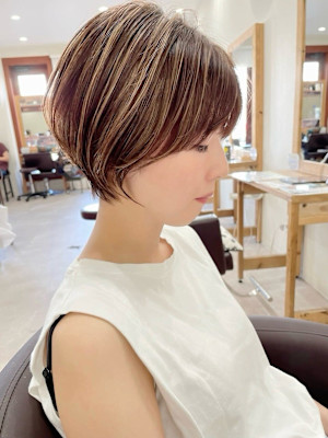 ひし形ショート/白髪ぼかしハイライト/20代30代40代