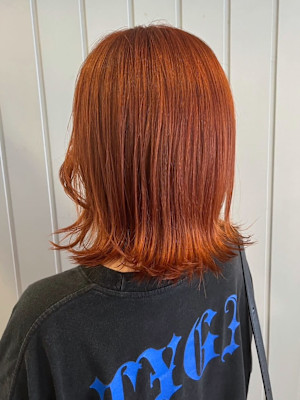 ハイトーンオレンジ 外国人風 外ハネミディアム ブリーチ