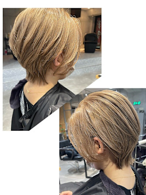 【ショートレイヤーくびれボブ】×【ミルクティーベージュ】