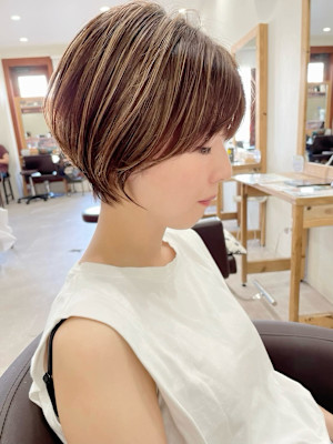 ひし形ショート/白髪ぼかしハイライト/20代30代40代