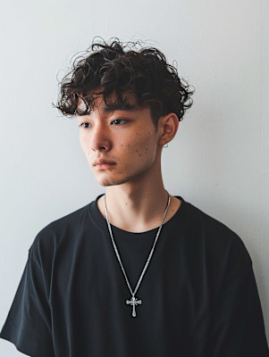 ツイストスパイラルパーマ　束感　艶感　黒髪　