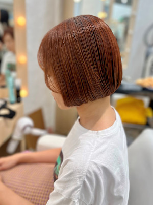 オレンジブラウン×ミニボブスタイル☆