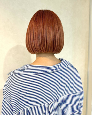 ダブルカラー・オレンジピンクカラー・切りっぱなしミニボブ
