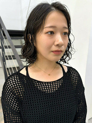 ワンレンボブ パーマスタイル ナチュラルパーマ 艶感