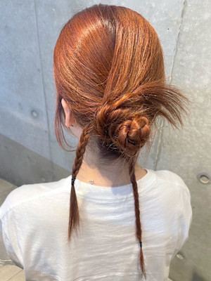 オレンジヘア タウンモリ 韓国風 カチモリ お団子