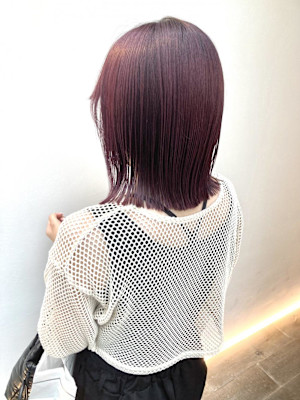 黒髪/グレーベージュ/レイヤーロング/前髪パーマ