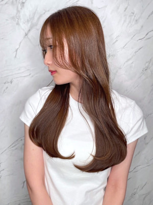 【MICHI 富田店　古作蓮】顔周りカットブラウンヘア　艶感