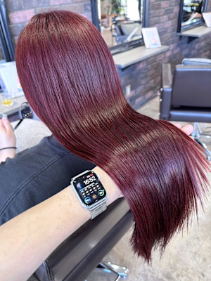 バイオレットカラー　ロング　髪質改善カラー　ストレート　艶髪