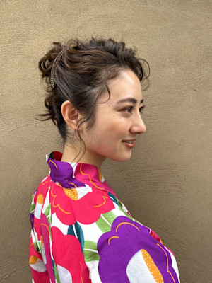 浴衣ヘアアレンジ/花火大会/着物ヘアアレンジ/浴衣シニヨン