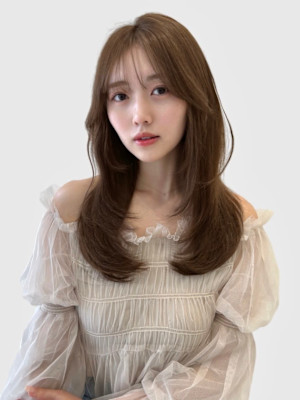 大人美人斜めバングくびれデジタルパーマ毛先丸みパーマ