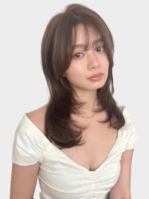 フレンチカジュアル大人美人小顔束感ウルフパーマレイヤー