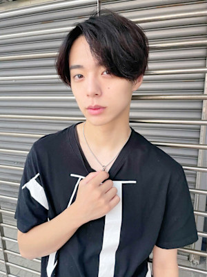 アッシュブラックマッシュ短髪オーガニックカラー_28898