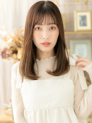 暗髪ココアベージュ小顔サラ艶ロングレイヤー　ニュアンスカラー