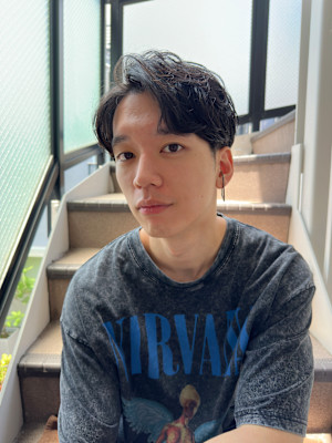 【吉田智哉】メンズパーマ、メンズセンターパート、7:3パート