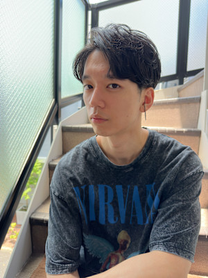 【吉田智哉】メンズパーマ、メンズセンターパート、7:3パート