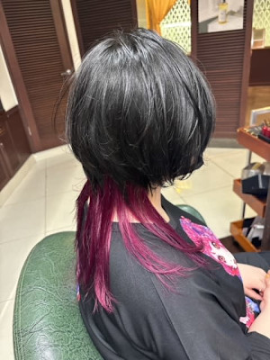 ロングウルフ×インナーカラー【ダブルカラー＋紫】