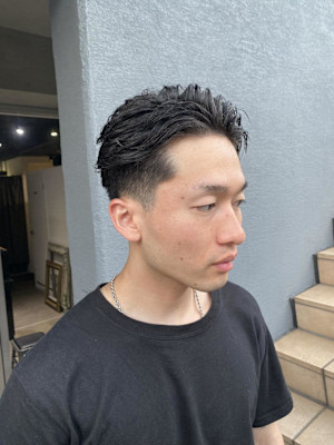 マッシュパーマ  アッシュブラック  ブルーグレージュ