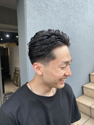 マッシュパーマ  アッシュブラック  ブルーグレージュ