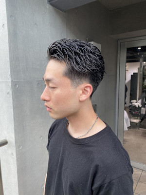 マッシュパーマ  アッシュブラック  ブルーグレージュ