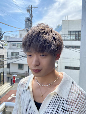 マッシュパーマ  アッシュブラック  ブルーグレージュ