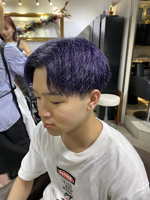 マッシュパーマ  アッシュブラック  ブルーグレージュ