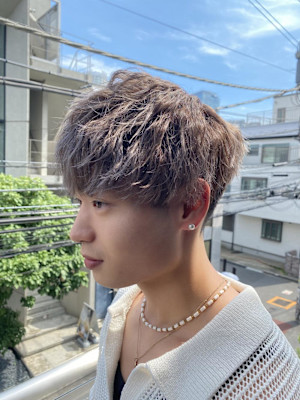 マッシュパーマ  アッシュブラック  ブルーグレージュ