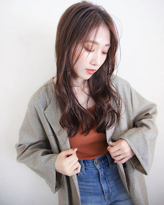 ロング×デジタルパーマ×ブラウンベージュ　前髪