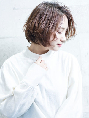 ショコラベージュ×ワンカールボブ　前髪