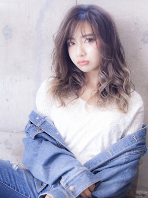 小顔見えデジタルパーマ×ライトグラデーションアッシュブラウン