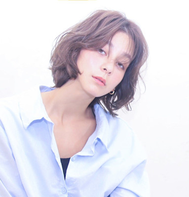 ダークアッシュ セミディ  シアーカラー  ウェーブパーマ