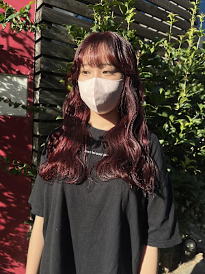 ワインレッド/チェリーレッド/波巻きロング