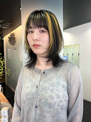 【ハクラ】顔周りレイヤー ウルフ イエロー ハイライト