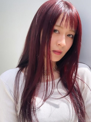 暖色系　ピンクブラウン　カシスカラー　ロングレイヤー　艶髪