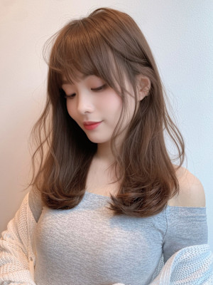 大人美人斜めバングくびれデジタルパーマ毛先丸みパーマ