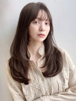 大人美人斜めバングくびれデジタルパーマ毛先丸みパーマ