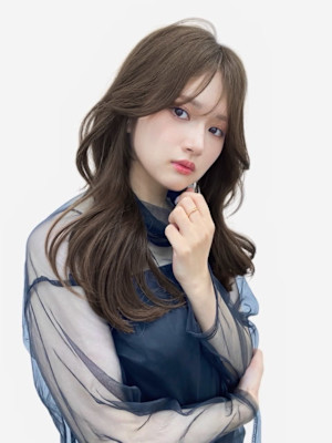 大人美人斜めバングくびれデジタルパーマ毛先丸みパーマ