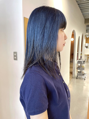 【rizu】ブルー/ネイビーブルー/裾カラー/ルーツカラー