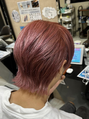 韓国マッシュウルフピンクベージュセンターパートハイトーン