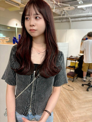 ミディアム顔周りレイヤーおくれ毛前髪名駅/名古屋