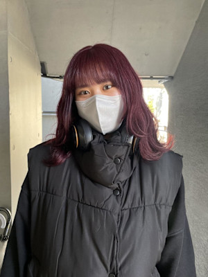 レッドカラー/ワインレッド//顔まわりレイヤー