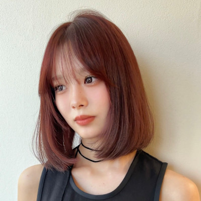 韓国ボブ　ブリーチ無しダブルカラー　カシスラベンダーカラー　