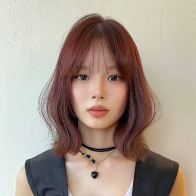 韓国ボブ　ブリーチ無しダブルカラー　顔まわりレイヤー