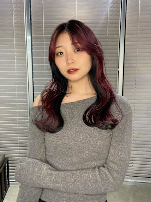 レッドカラー/ワインレッド//顔まわりレイヤー