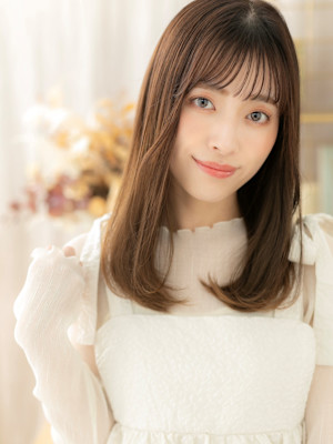 暗髪ココアベージュ小顔サラ艶ロングレイヤー　レイヤーロング