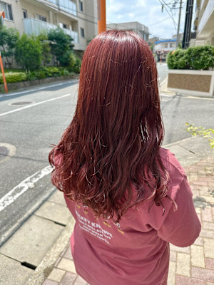コテ巻き風パーマ　レッドオレンジ　半個室