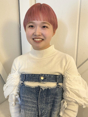 オン眉ショート/コーラルピンク/ブリーチカラー_下北沢